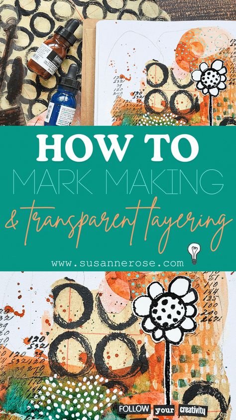 Discover the magic of transparent layers and mark making in art journals. Our tutorial guides you through using collage papers, acrylic inks, stamps, and paint pens to add depth to abstract art. Mark Making Techniques Ideas, Mixed Media Art On Wood, Layered Collage Art, Layered Abstract Art, Mark Making Art Ideas, Abstract Collage Art Mixed Media, Abstract Mark Making, Mark Making Ideas, Art Journal Covers