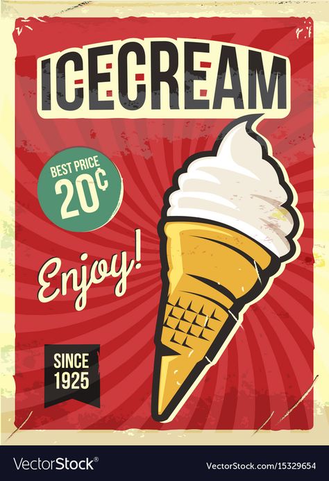 Ice Cream Sign, Futurisme Retro, Poster Vintage Retro, Vintage Ice Cream, Vintage Advertising Posters, Retro Metal Signs, Vintage Poster Design, Iron Wall Decor, Old Advertisements