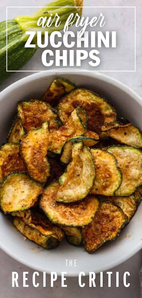 If you're looking for a healthy and delicious way to use up your summer zucchini, making chips in the air fryer is the answer! They're low-carb, seasoned to perfection, and perfectly golden and crispy! Zucchini Chips Airfryer, Chips In The Air Fryer, Air Fryer Zucchini Chips, Ww Sides, Air Fryer Chips, Ninja Grill, Zucchini Chips Recipe, Air Fryer Zucchini, Zucchini Side Dishes