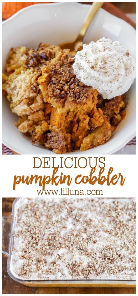 Yellow Cake Mix Pumpkin, Easy Pumpkin Cobbler, Cake Mix Pumpkin, Dessert Fall, Pumpkin Cobbler, Pumpkin Crisp, Baked Dessert, Pumpkin Spice Recipe, Pumpkin Pie Mix