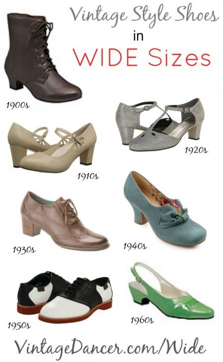 1900-1920s wide shoes sizes at vintagedancer.com Vintage Style Shoes, Extra Wide Shoes, 1950s Style, Retro Mode, Wide Shoes, Retro Shoes, Prom Shoes, 1940s Fashion, Retro Vintage Style