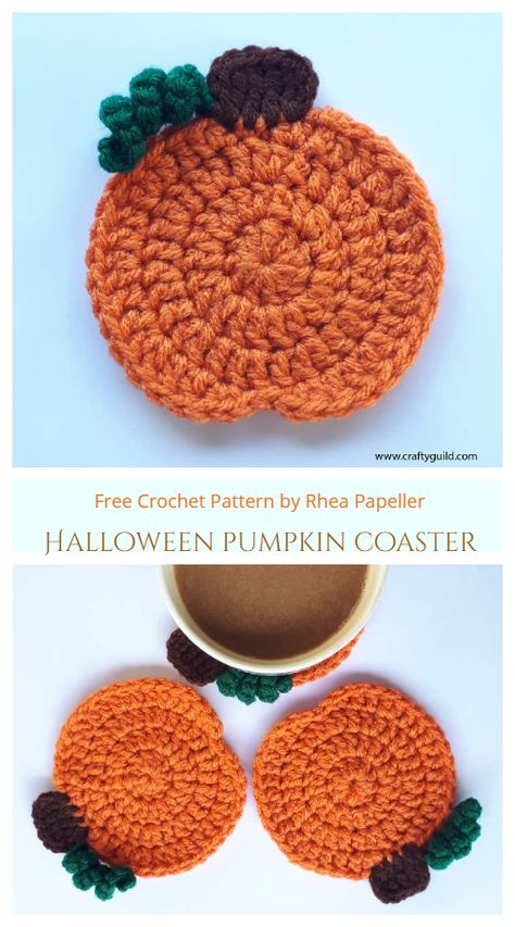 Pumpkin Coaster Free Crochet Patterns - DIY Magazine Fall Craft Fair Ideas To Sell, Pumpkin Coasters, Fall Market, Crochet Coasters Free Pattern, Fall Crochet Patterns, Crochet Coaster Pattern, Halloween Crochet Patterns, Crochet Kitchen, Crochet Fall