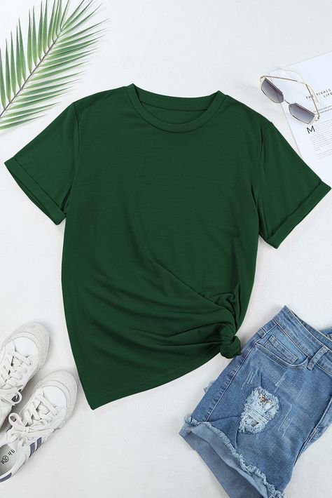 $4.1 Green Casual Plain Crew Neck Tee Wholesale Mama T Shirt, Clothing Photography, Plain Tees, Hangzhou, Swimwear Cover Ups, Formal Outfit, Mock Ups, New Tops, Types Of Skirts