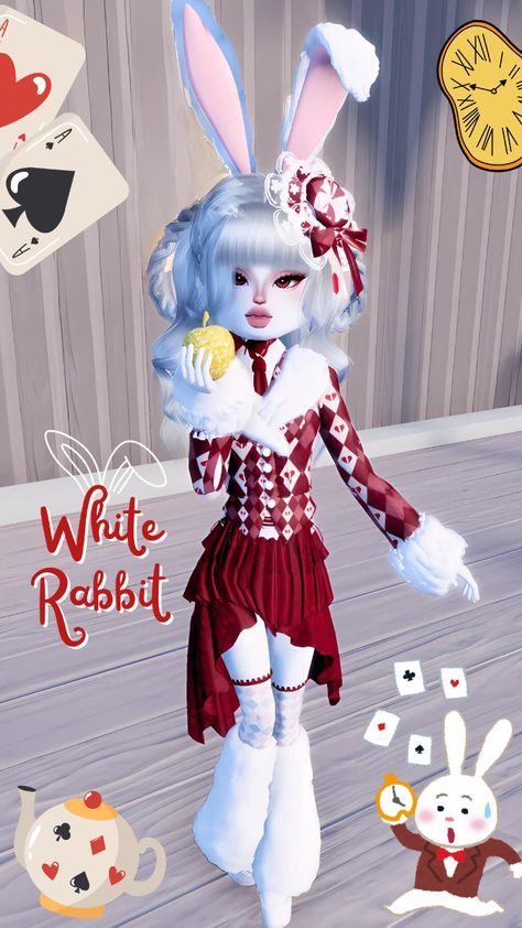 Alive In Wonderland Rabbit, Dti Outfits Alice In Wonderland Theme, Halloween Costumes Dti Outfits, Wonderland Theme Dti Outfit, Dress To Impress Roblox Game Outfit Ideas Theme Pastel Goth, White Rabbit Dress To Impress, Wonder Land Dress To Impress, Cosplay Dress To Impress No Vip, Dti Costume Party Theme Outfit