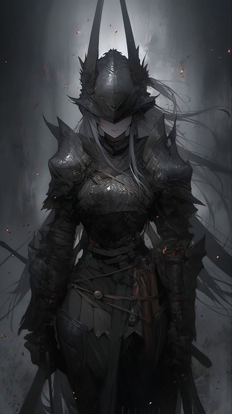 Anime Knight Art, Warrior Character Art, Dnd Concept Art, Fantasy Warrior Art, Female Knight Art, Anime Female Character Design, Dark Knight Art, Knight Female, Anime Female Character