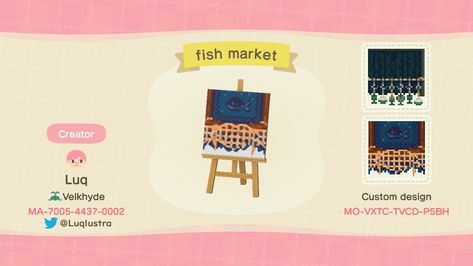 Animal Crossing Fish Market Code, Acnh Fish Stall Code, Acnh Fish Market Stall Design Codes, Acnh Fish Market Code, Fish Stall Acnh, Acnh Fish Stall Design, Acnh Fish Market Design, Acnh Fish Design, Acnh Fish Market Design Codes