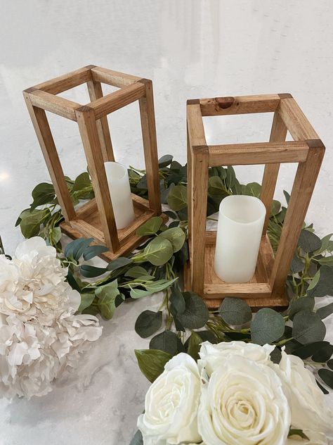 Set of Two Lanterns | Rustic Wood Lanterns | Wedding | Home Decor | Floor Decorations | Reception | Wedding Centerpiece | Wedding Décor Wood Lantern Wedding, Wood Lantern Centerpiece, Wood Lanterns, Lanterns Wedding, Rustic Wood Lanterns, Table Lanterns, Table Kitchen Island, Wedding Home Decor, Wood Lantern