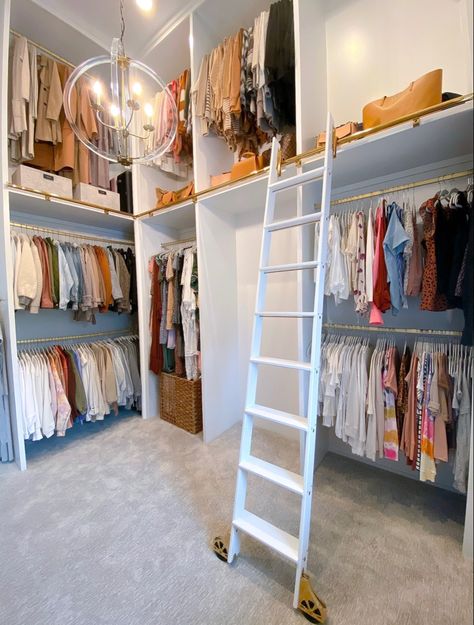 Sliding Ladder Closet, Closet Ladder, Library Closet, Colonial Renovation, Diy Clothes Storage, Dream Dressing Room, Sliding Ladder, Closet Redo, Rolling Ladder