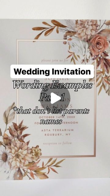 Charlotte Designs | Invitation Designer on Instagram: "Invitation wording examples pt 1. 

Traditional Wedding Invitations list parents names and it’s usually based on who pays for it. Here are 3 different wedding invitation wordings that don’t list parents names. Wordings like “together with their families” are great for couples who want to generally include everyone. Not having that line at all and just going right into names is also very modern. 

One of the benefits to using a wedding invitation template is that you can change the wording however you need to. 

If this was helpful, leave a comment. What invitation wording do you want to see next?" Wedding Invitation List, Instagram Invitation, Wedding Invitation Wording Examples, Traditional Wedding Invitations, Trending Pins, Invitation Wording, Wedding Invitation Wording, Line At, Traditional Wedding