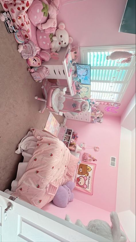 Hello Kitty Room Aesthetic, Polaroid Book, Hello Kitty Room, Sanrio Room, Kawaii Room Ideas, Kitty Room, Hello Kitty Room Decor, Strawberry Aesthetic, Hello Kitty Bedroom