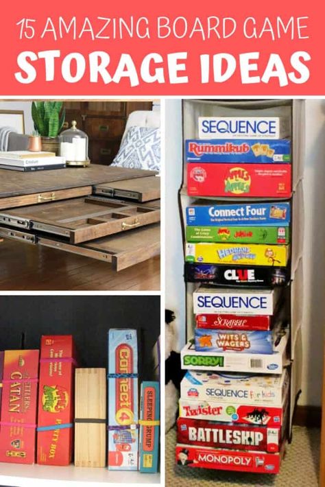 Awesome board game storage ideas for all your family games. Organize the game shelf or closet with these tips and ideas. #organize #organization #boardgames #boardgamestorage Board Game Storage Ideas, Game Storage Ideas, Plastic Storage Cubes, Game Shelf, Board Game Box, Cube Storage Shelves, Board Game Storage, Board Game Organization, Game Organization