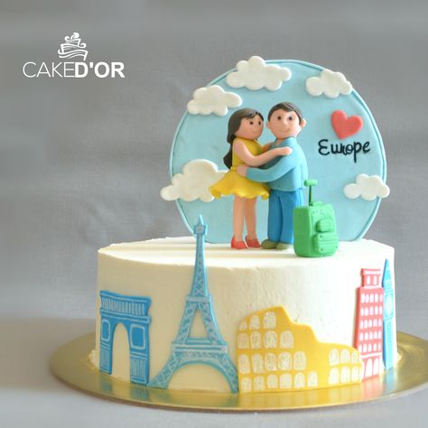 European Cake Design, Travel Cakes, Bedroom Desk Organization, Paris Themed Cakes, Cake Themes, Around The World Theme, Travel Cake, World Party, Themed Birthday Cakes