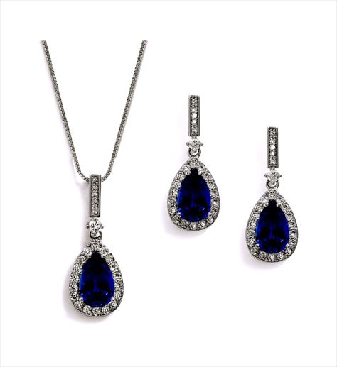 Mariell Sapphire Zirconia Something Necklace Something Blue Wedding Gift, Something Blue Wedding, Zirconia Necklace, Cubic Zirconia Necklace, Women's Jewelry Sets, Womens Jewelry, Cz Pendant, Necklace And Earring Set, Bridal Jewelry Sets