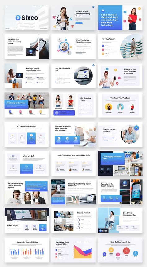 Social Media Marketing Powerpoint Template. 40+ Unique Slides. Social Media Report Template, Marketing Powerpoint, Social Media Report, Types Of Social Media, Social Templates, Facebook Layout, Quote Template, Social Media Poster, Slide Template