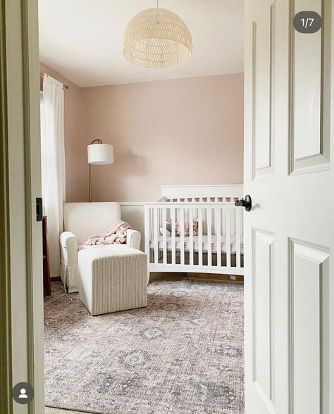 Soft Pink Nursery Paint, Pale Pink Nursery Walls, Pink Ceiling Nursery, Nursery Pink Walls, Nursery Pink Accent Wall, Dusty Pink Nursery Ideas, Mauve Nursery Girl, Light Pink Nursery Walls, Pink Accent Wall Nursery