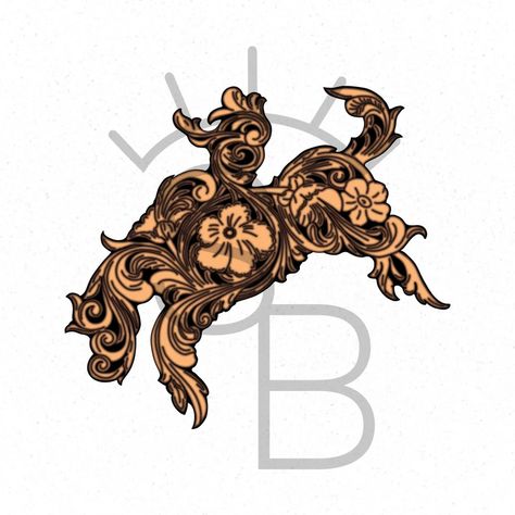 Western Scroll Design, Western Leather Tooling Designs, Western Tooled Leather Patterns, Bronc Rider Tattoo, Tooled Leather Tattoo Sleeve, Bronc Tattoo, Tooled Leather Tattoo, Western Leather Work, Rider Png