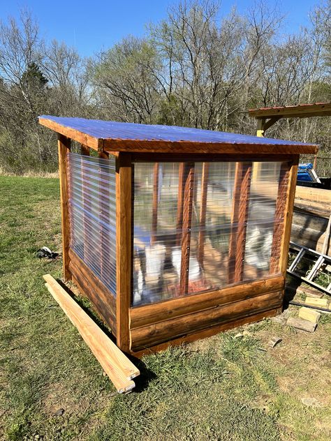 Corrugated Plastic Greenhouse, Plastic Greenhouse, Gazebo Bar, Build A Shed, Siding Trim, Shed Cabin, Outdoor Greenhouse, Log Siding, A Frame House Plans