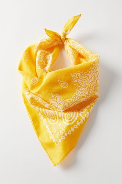 The classic bandana gets a UO upgrade with this essential accessory featuring a large paisley print. Perfect for versatile styling on bags, belts, neck and hair.Content + Care. 100% Cotton Spot clean ImportedSize. Length: 19" Width: 19" Yellow Bandana Aesthetic, Cowboy Core, Yellow Bandana, Hair Content, Cowboy Chic, Bandana Style, Paisley Bandana, Yellow Fits, Bandana Styles