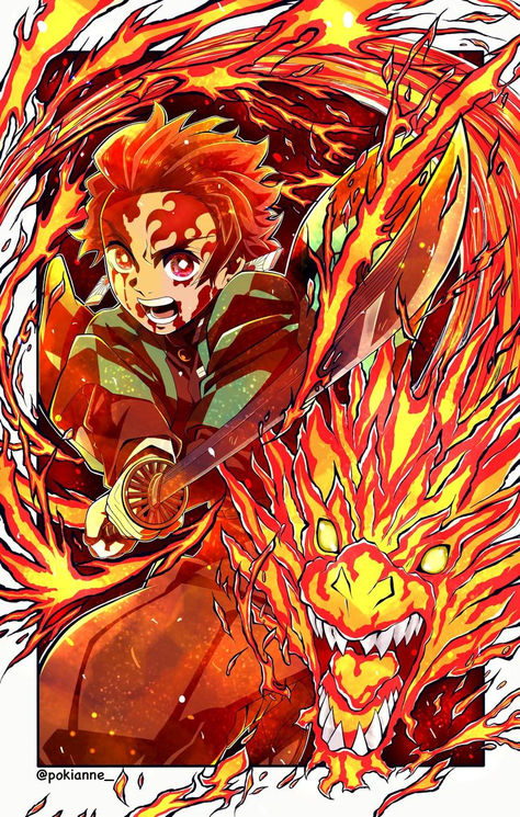 Anime Fire Wallpaper: Ignite Your Screen with Dynamic Flames and Fiery Scenes Tanjiro Dance Of The Fire God, Tanjiro Full Power, Tanjiro Sun Breathing Drawing, Rengoku Dragon, Tanjiro Hinokami Kagura Drawing, Tanjiro Kamado Fire Breathing, Tanjiro Fire Breathing Wallpaper, Tanjiro Flame Breathing, Tanjiro Sun Halo Dragon