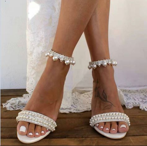 Metallic Bodysuit, Ankle Strap Chunky Heels, Party Dresses Online, Short Sleeve Shirt Women, Rhinestone Sandals, Wedding Sandals, White Rhinestone, Peep Toe Heels, Chunky Heel