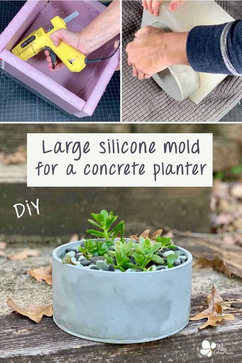 How To Make Silicone, Concrete Molds Diy, Diy Cement Planters, Large Silicone Molds, Planters Diy, Concrete Mold, Concrete Casting, Diy Concrete Planters, Cement Diy