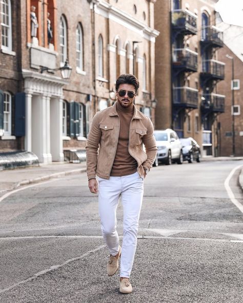 Rowan Row on Instagram: “HOW I TAKE MY INSTAGRAM PICTURES??? My latest YouTube video explains every single step on how to take professional images by yourself…” Mens Cream Jacket Outfit, Sand Suit Men, Cream Shoes Outfit Men, Cream Jacket Outfit Men, Men Beige Outfit, Beige And Brown Outfit Ideas, Cream Jacket Outfit, Mens Winter Fashion Outfits, Mens Smart Casual Outfits