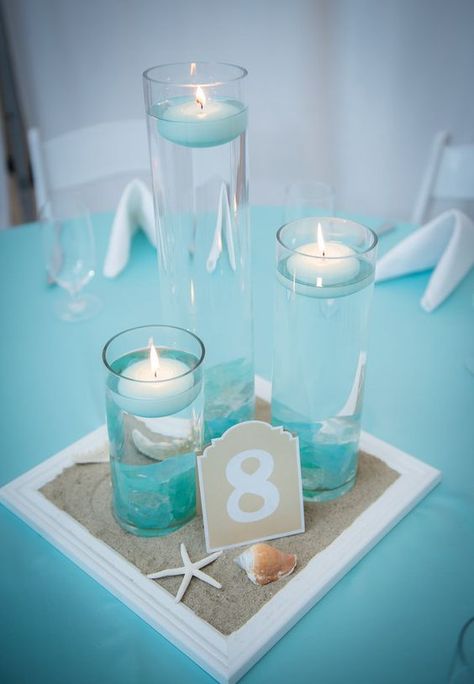 Nautical Wedding Decor, Beach Birthday Decorations, Beach Centerpieces, Bat Mitzvah Party, Beach Wedding Centerpieces, Wedding Decor Ideas, Beach Themed Party, Beach Birthday, Beach Wedding Decorations