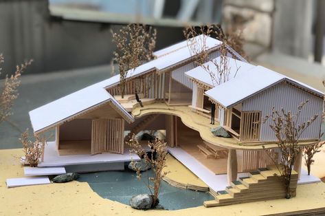 House Concept Architecture, Sims4 Inspiration, Architecture Model Building, Miranda House, Villa Concept, House Projects Architecture, Conceptual Model Architecture, Wood School, Concept Models Architecture