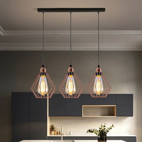 Buser 3 - Light Rose Gold Kitchen Island Pendant Gold Kitchen Island, Rose Gold Kitchen, Rose Gold Lights, Kitchen Island Pendant, Kitchen Island Linear Pendant, Light Kitchen Island, Gold Kitchen, Light Kitchen, Kitchen Island Pendants