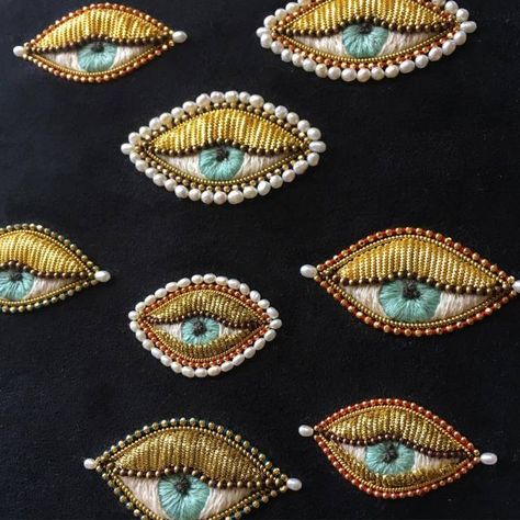 Beaded Art, Embroidered Art, Evil Eyes, 자수 디자인, Gold Work, Beaded Brooch, Embroidery Fashion, Eye Art, Evil Eye Jewelry