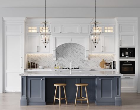 Classic Kitchen Design Luxury, Neo Classic Kitchen, Neoclassical Kitchen, Chandelier Kitchen Island, Modern Classic Kitchen, Classical Kitchen, Black Modern Kitchen, Kitchen Island Pendant Light, Modern Black Kitchen