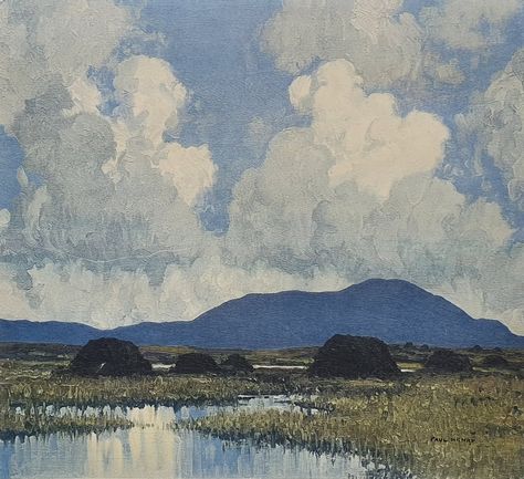 Turf Fields with the Mountains Beyond - Paul Henry (1876 – 1958) Irish Landscape Painting, Stacey London, Kyffin Williams, Irish Landscapes, Paul Henry, Irish Artists, Irish Painters, Pretty Paintings, Naïve Artist