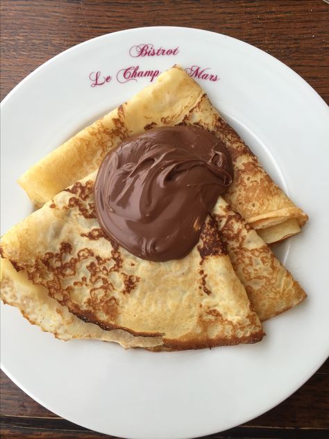 Crepe with Nutella in Paris, France. Le Champ De Mars Brasserie. Cafe-Restaurant-Bistrot Nutella Crepes Aesthetic, Paris Vibe, Jelly Doughnuts, Nutella Crepes, Issa Vibe, Paris Food, Sweet Food, Autumn 2024, Food Obsession