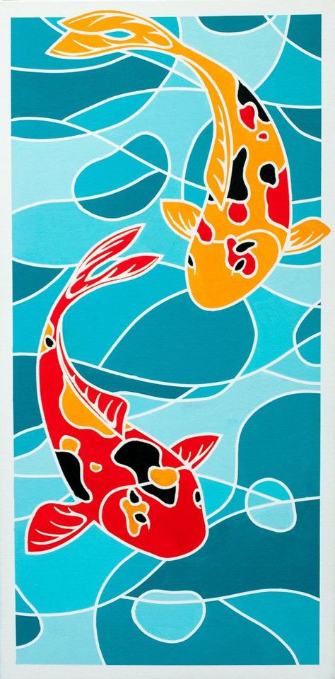 Koi Art, Carpe Koi, Batik Art, Affordable Art Prints, Fish Painting, Colorful Fish, Paintings Art Prints, Fish Art, Bold Color