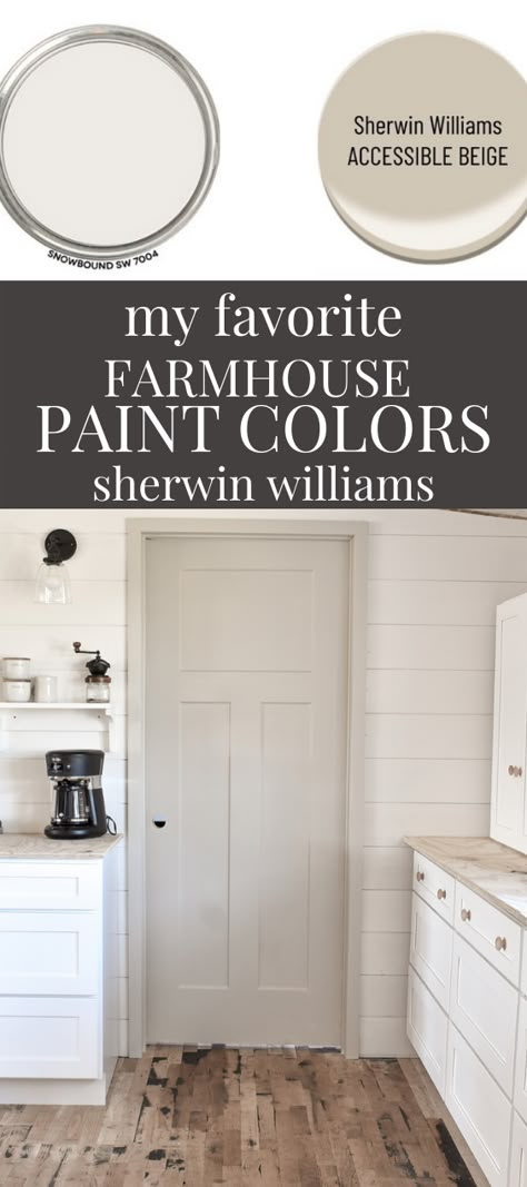 Best 2021 farmhouse paint scheme colors Country style, neutral, rustic, for whole house. Accessible Beige and Snowbound in kitchen. Warm Cream Paint Colors, Minimal Sliding Doors, Door Styles Interior, Mobile Home Kitchen Cabinets, Farmhouse Paint Colors Interior, Panel Door Design, Double Wide Mobile Home, Cream Paint Colors, Mobile Home Kitchen