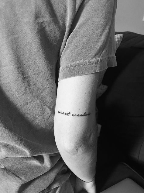 Harry Styles Tattoo Sweet Creature, Harry Styles Sweet Creature Tattoo, Harry Styles She Tattoo, Harry Styles Tattoos Sweet Creature, Sweet Creature Tattoo Harry Styles, Manifesting Tattoos, Sweet Creature Tattoo, Harry Styles Tattoos Ideas, Harry Styles Tattoos Inspiration