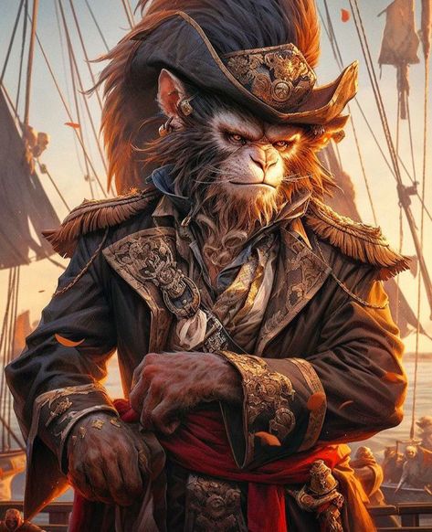 Hadozee Art, Hadozee Character Design, Dnd Hadozee, Hadozee D&d, Pirate Animals, Monkey Pirate, Pirate Monkey, Steampunk Character, Fantasy Wizard