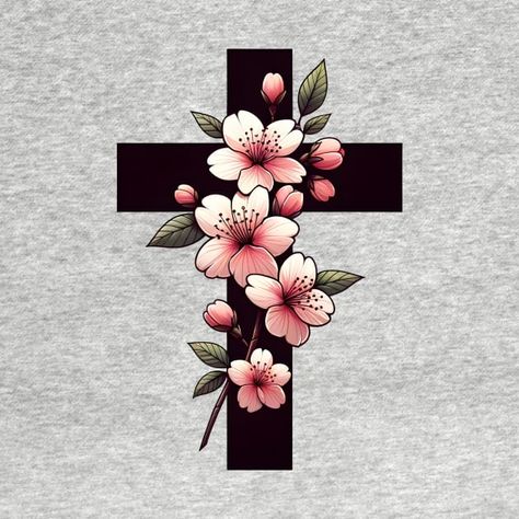 Check out this awesome 'Floral+Faith%3A+Blossoming+Cross' design on @TeePublic! Left Hand Tattoo, Girly Graphics, Umbrella Decorations, Cross Tattoo Designs, Religious Symbols, Sakura Cherry Blossom, Cherry Blossom Flowers, Blossom Design, Cross Tattoo