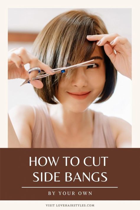 How To Cut Your Own Hair: 10 Simple Tutorials To Give Yourself A Haircut ★ Cut Side Bangs, Side Bang Haircuts, Hair Pro, Cut Your Own Hair, Cut Own Hair, Short Layered Bob, Easy Short Haircuts, Grey Hair Inspiration, Pixie Bob Haircut