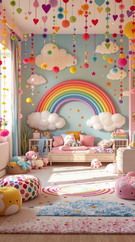 Boho Bedroom Ideas for Kids Girls Bedroom Rainbow, Rainbow Bedroom Ideas Kids, Colorful Boho Bedroom Ideas, Colorful Boho Bedroom, Bedroom Ideas For Kids, Rainbow Bedroom, Nautical Room, Boho Bedroom Design, Boho Space