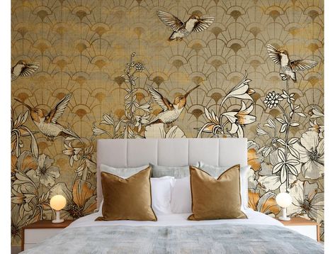 Nature-Inspired Murals ✔️ Walls Republic US – Page 14 1920s Wallpaper, Flowers Mural, Art Deco Color, Green Art Deco, Art Deco Bedroom, Art Deco Interior Design, Deco Bedroom, Wallpaper Accent Wall, Art Deco Wallpaper