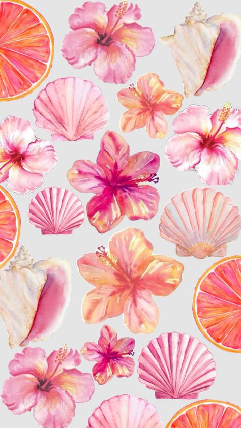 #wallpaper #beauty #nature #beach #beachaesthetic #seashells #ocean #pink #pinkwallpaper Summer Wallpaper, Wallpapers, Flowers, Pink