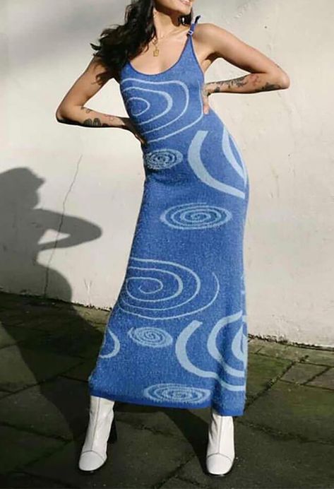 House Of Sunny Dress, Y2k Space, Sunny Dress, Swirl Dress, Maxi Dress Designs, Space Fashion, Midi Tank Dress, House Of Sunny, Long Knitted Dress