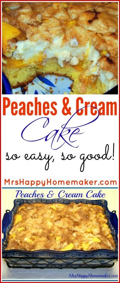 Peaches and Cream Cake - Mrs Happy Homemaker Peach Stuff, Peaches And Cream Cake, Peaches And Cream Pie, Peach Pies, Peach Desserts, Canned Fruit, Pie Crusts, Cream Pie Recipes, Peaches And Cream