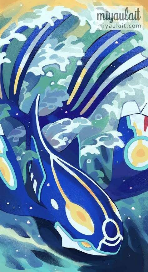 Kyogre Art, Kyogre Wallpaper, Primal Kyogre, Kyogre Pokemon, Pokemon Z, Pokémon Oras, Wildlife Drawing, Aesthetic Paper, Pokemon Dragon