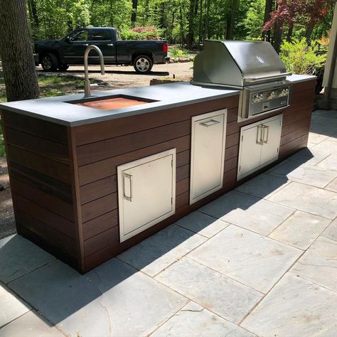 Excited For Summer, East Coast Style, Outdoor Kitchen Cabinets, Outdoor Kitchen Plans, Hot Tub Backyard, Outdoor Bbq Kitchen, Door Kitchen, Coast Style, Patio Kitchen