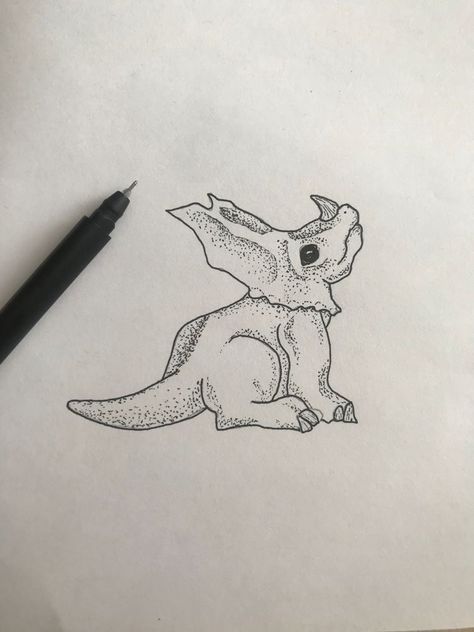 Triceratops Cute Drawing, Dinosaur Tattoo Triceratops, Triceratops Tattoo Cute, Small Dinosaur Drawing, Drawing Of Dinosaur, Mini Dino Tattoo, Cute Dino Tattoo, Cute Dinosaur Tattoo, Small Dinosaur Tattoo