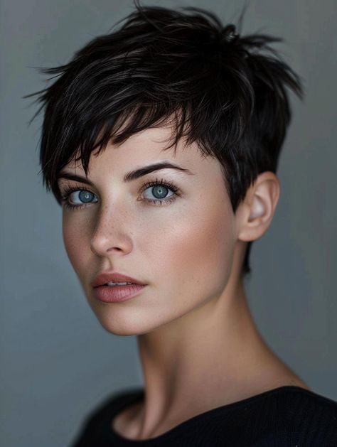 Short Hairstyles for Long Faces - Find Your Perfect Style Today Short Pixie Long Bangs, Long Top Pixie, Short Hair Long On Top, Short Hairstyles For Long Faces, Dark Pixie Cut, Salon Pics, Hairstyles For Long Faces, Short Pixie Hairstyles, Haircut Gray Hair