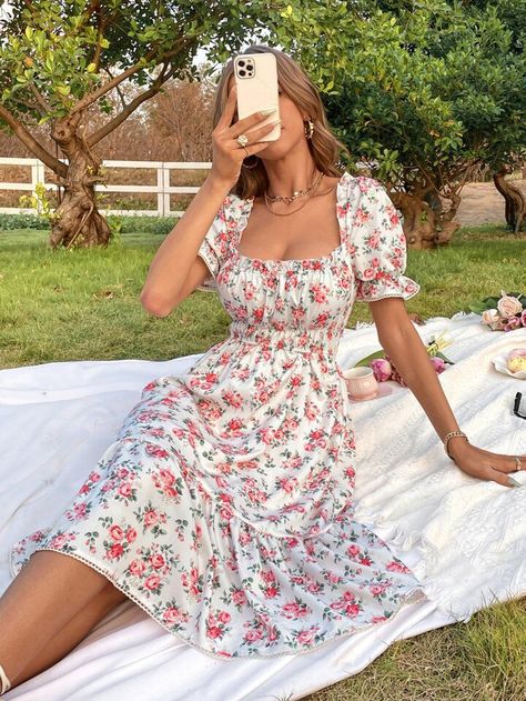 Women's & Men's Clothing, Shop Online Fashion Cute Dress Floral, Cute Summer Dresses Flowy, Dress Outfits Flowers, Flowery Flowy Dress, Summer Dresses Flowers, Flowery Dresses Casual, Simple Flower Dress Casual, Summer Flowery Dresses, White Flower Dress Aesthetic