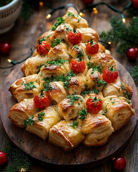 Puff Pastry Christmas Tree Appetizer, Puff Pastry Christmas Tree, Christmas Tree Appetizer, Christmas Tree Pull Apart Bread, Pastry Christmas Tree, Bread With Cheese, Everything Christmas, Xmas Treats, Pull Apart Bread